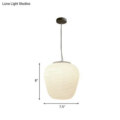 DecorBites™ Cocoon Pendant Ceiling Light Post Modern Ribbed Glass 1 Light White Hanging Light