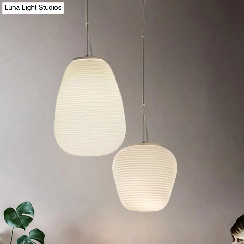 DecorBites™ Cocoon Pendant Ceiling Light Post Modern Ribbed Glass 1 Light White Hanging Light