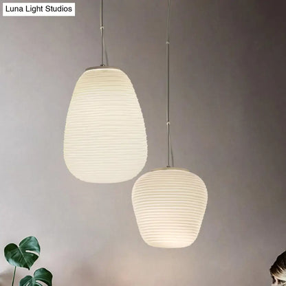 DecorBites™ Cocoon Pendant Ceiling Light Post Modern Ribbed Glass 1 Light White Hanging Light