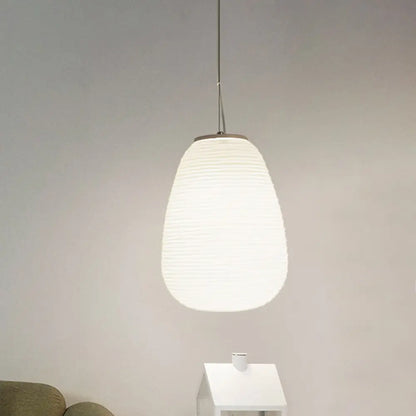 DecorBites™ Cocoon Pendant Ceiling Light Post Modern Ribbed Glass 1 Light White Hanging Light
