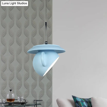 Coffee Cup Macaron Pendant Light with Cement Shade - White/Blue/Yellow Finish, LED Ceiling Lamp Fixture