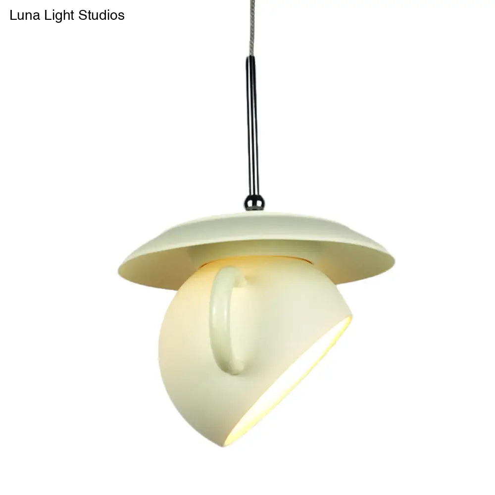 Coffee Cup Macaron Pendant Light with Cement Shade - White/Blue/Yellow Finish, LED Ceiling Lamp Fixture