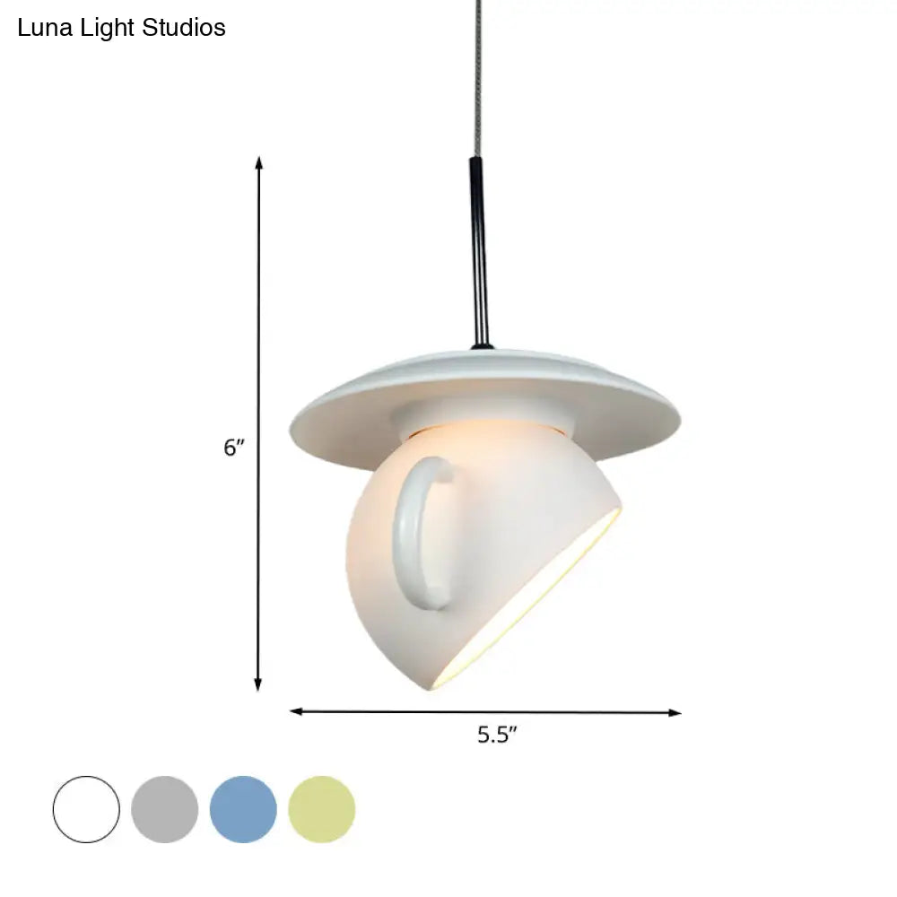 Coffee Cup Macaron Pendant Light with Cement Shade - White/Blue/Yellow Finish, LED Ceiling Lamp Fixture