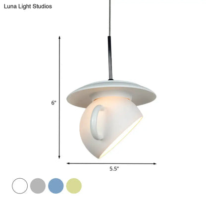 Coffee Cup Macaron Pendant Light with Cement Shade - White/Blue/Yellow Finish, LED Ceiling Lamp Fixture