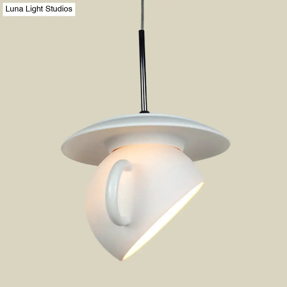 Coffee Cup Macaron Pendant Light with Cement Shade - White/Blue/Yellow Finish, LED Ceiling Lamp Fixture