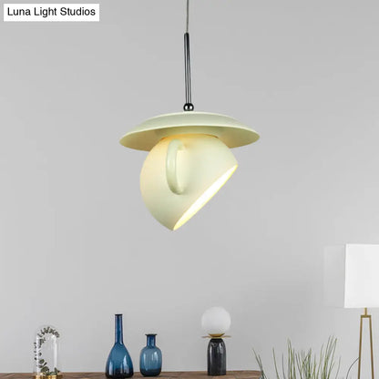 Coffee Cup Macaron Pendant Light with Cement Shade - White/Blue/Yellow Finish, LED Ceiling Lamp Fixture