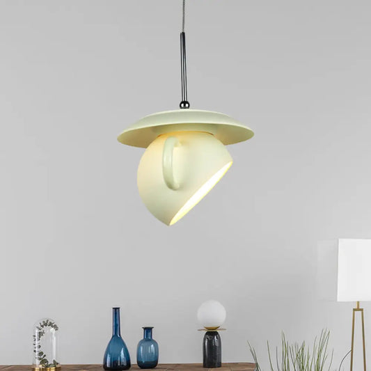 Coffee Cup Macaron Pendant Light with Cement Shade - White/Blue/Yellow Finish, LED Ceiling Lamp Fixture