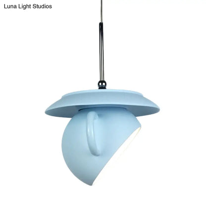 Coffee Cup Macaron Pendant Light with Cement Shade - White/Blue/Yellow Finish, LED Ceiling Lamp Fixture