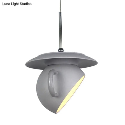 Coffee Cup Macaron Pendant Light with Cement Shade - White/Blue/Yellow Finish, LED Ceiling Lamp Fixture