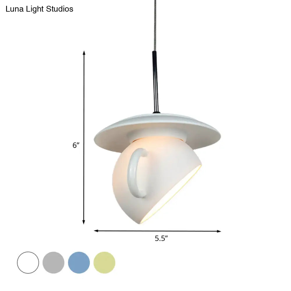 Coffee Cup Macaron Pendant Light with Cement Shade - White/Blue/Yellow Finish, LED Ceiling Lamp Fixture