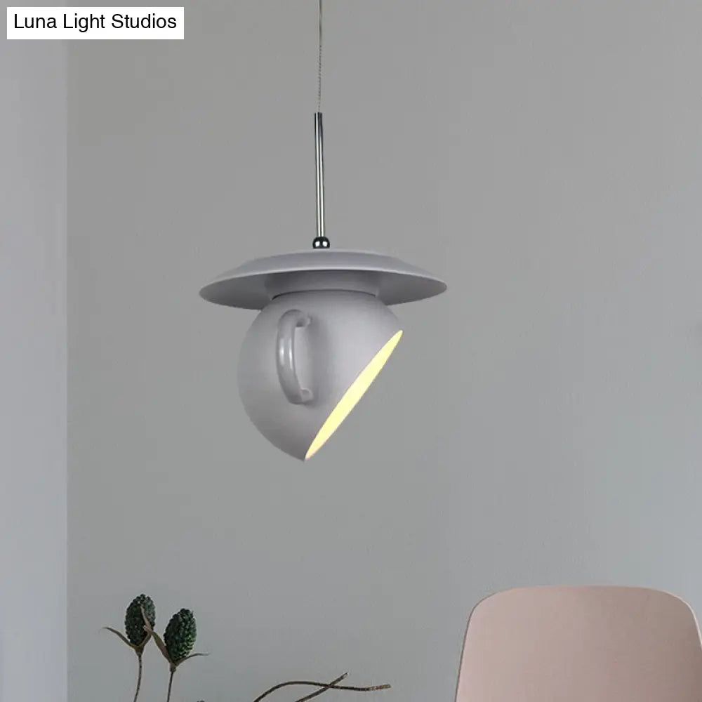 Coffee Cup Macaron Pendant Light with Cement Shade - White/Blue/Yellow Finish, LED Ceiling Lamp Fixture