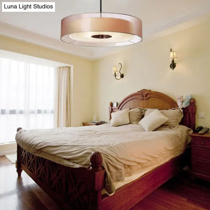 Coffee Fabric Drum Pendant Light: Modern LED Ceiling Fixture in 3 Different Sizes