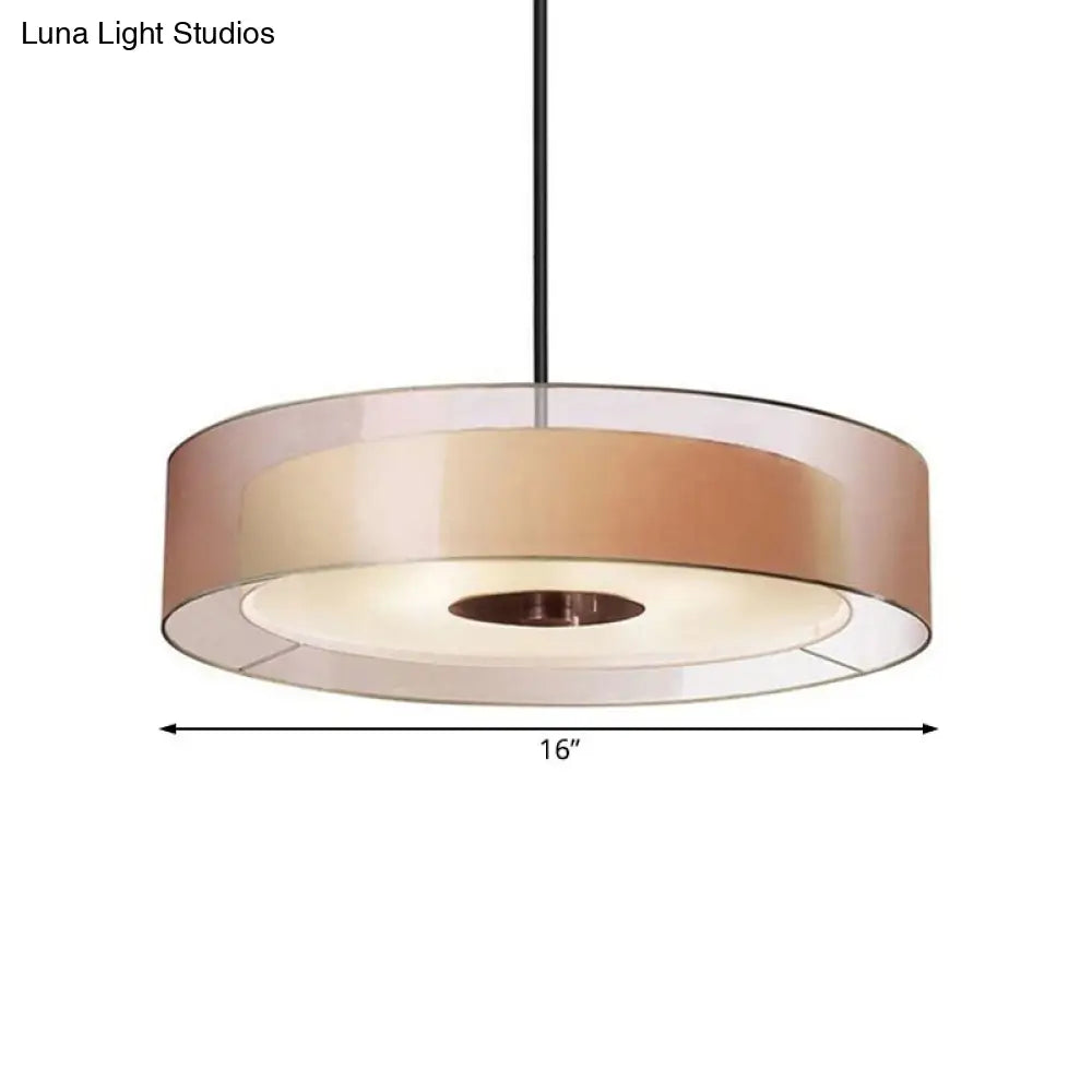 Coffee Fabric Drum Pendant Light: Modern LED Ceiling Fixture in 3 Different Sizes