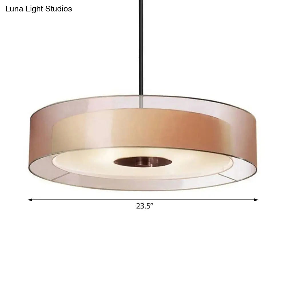 Coffee Fabric Drum Pendant Light: Modern LED Ceiling Fixture in 3 Different Sizes