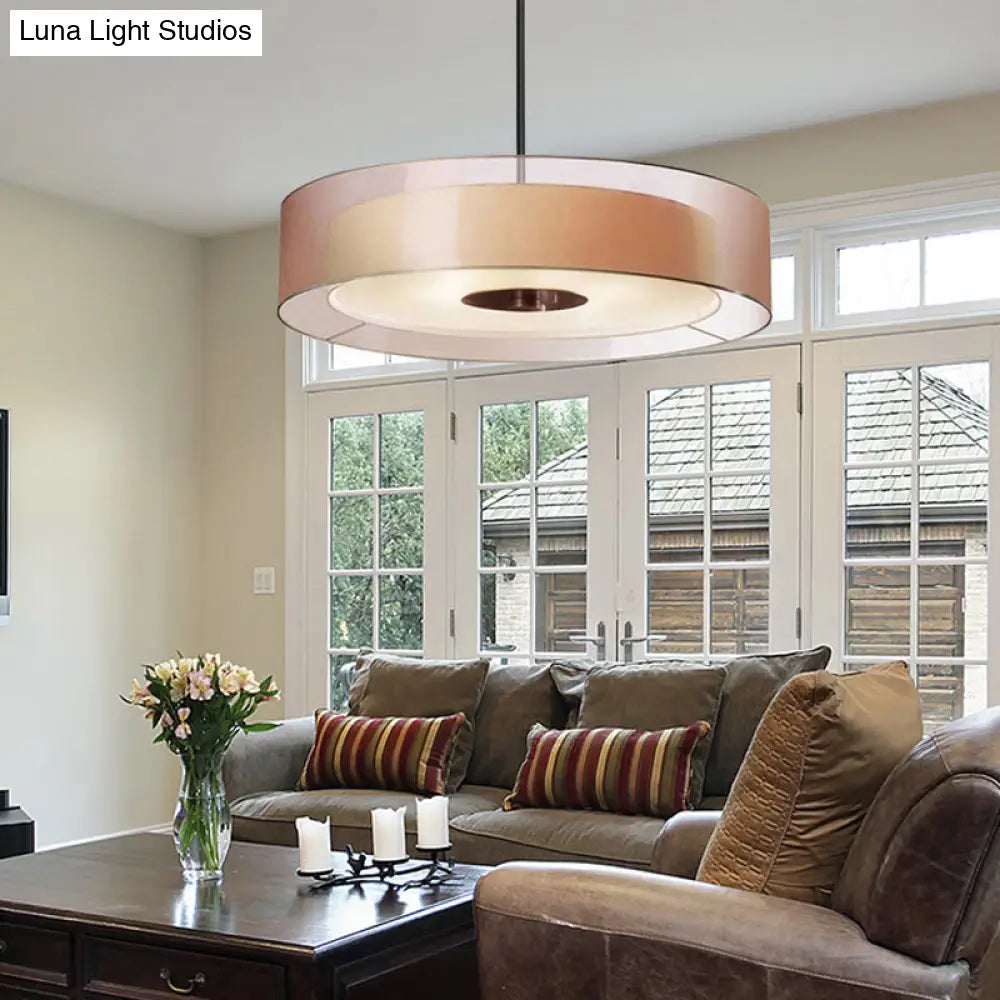 Coffee Fabric Drum Pendant Light: Modern LED Ceiling Fixture in 3 Different Sizes