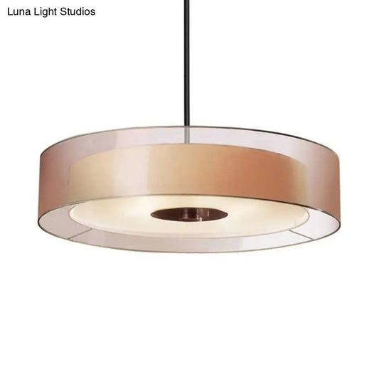 Coffee Fabric Drum Pendant Light: Modern LED Ceiling Fixture in 3 Different Sizes