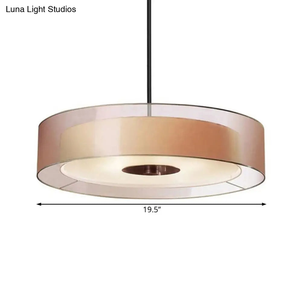 Coffee Fabric Drum Pendant Light: Modern LED Ceiling Fixture in 3 Different Sizes