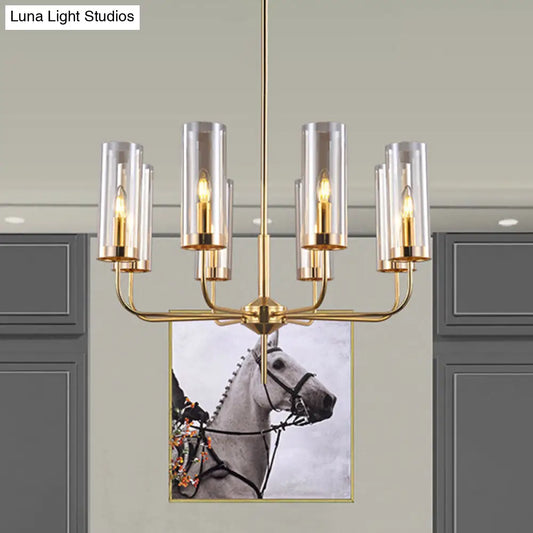 Lámpara de techo cilíndrica de cristal color coñac: moderna lámpara colgante de 8 bombillas para comedor