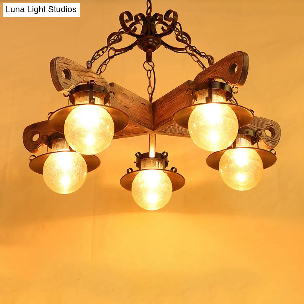Cognac Seeded Glass Chandelier with Rustic Ball Pendant: 5/9 Lights Industrial Lighting