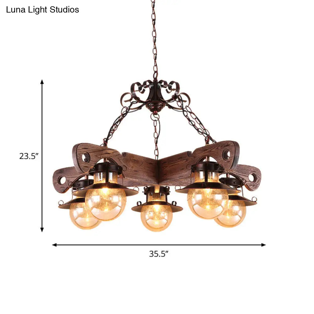 Cognac Seeded Glass Chandelier with Rustic Ball Pendant: 5/9 Lights Industrial Lighting