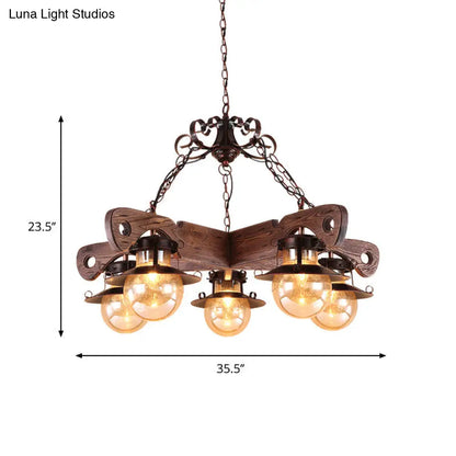 Cognac Seeded Glass Chandelier with Rustic Ball Pendant: 5/9 Lights Industrial Lighting