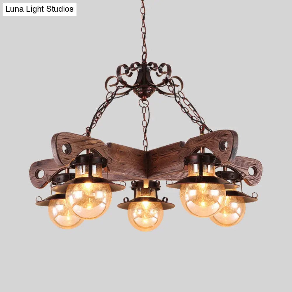Cognac Seeded Glass Chandelier with Rustic Ball Pendant: 5/9 Lights Industrial Lighting