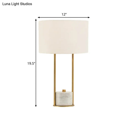 Colette - Modern Fabric Cylinder Nightstand Lamp - White/Beige with Marble Base.