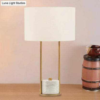 Colette - Modern Fabric Cylinder Nightstand Lamp - White/Beige with Marble Base.