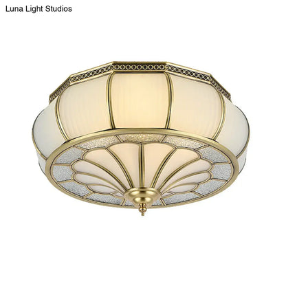 DecorBites™ Colonial 4-Head Cream Glass Drum Ceiling Light in Brass for Living Rooms