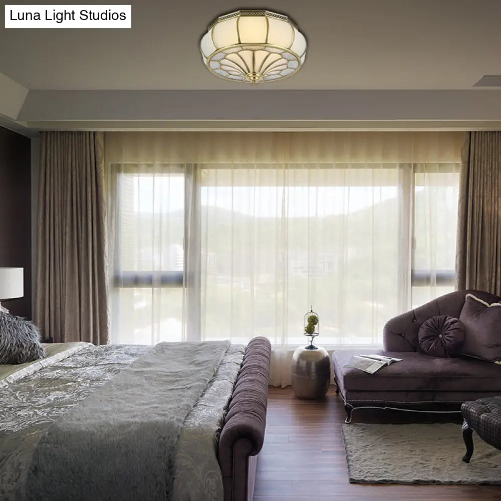 DecorBites™ Colonial 4-Head Cream Glass Drum Ceiling Light in Brass for Living Rooms