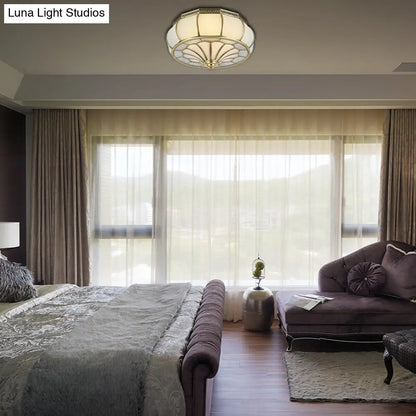 DecorBites™ Colonial 4-Head Cream Glass Drum Ceiling Light in Brass for Living Rooms