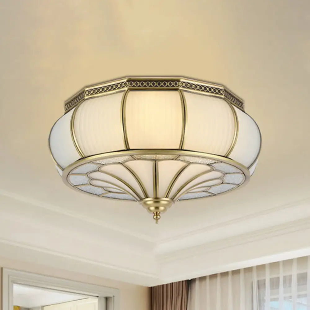 DecorBites™ Colonial 4-Head Cream Glass Drum Ceiling Light in Brass for Living Rooms