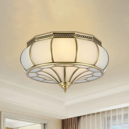 DecorBites™ Colonial 4-Head Cream Glass Drum Ceiling Light in Brass for Living Rooms