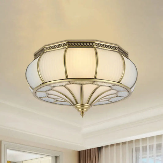 DecorBites™ Colonial 4-Head Cream Glass Drum Ceiling Light in Brass for Living Rooms