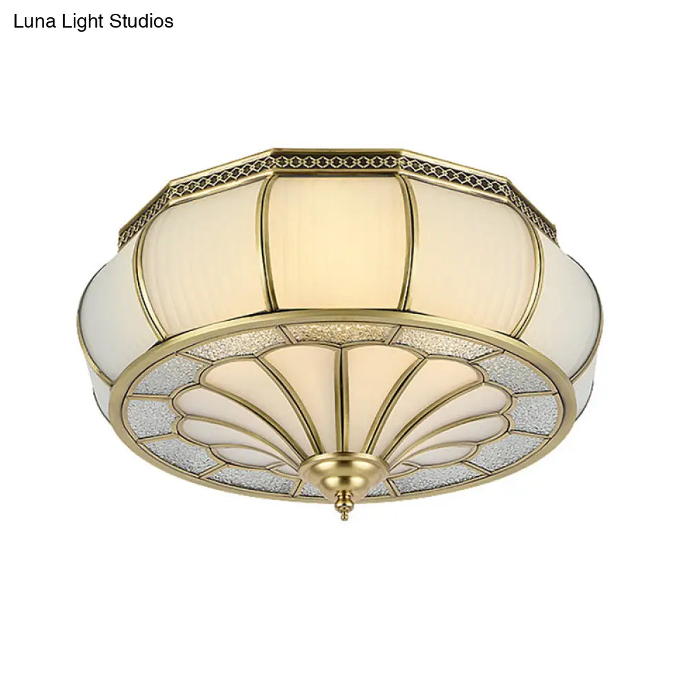 DecorBites™ Colonial 4-Head Cream Glass Drum Ceiling Light in Brass for Living Rooms