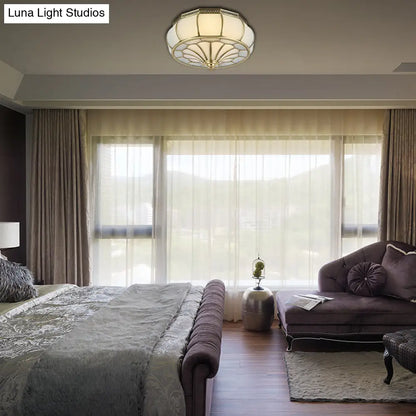 DecorBites™ Colonial 4-Head Cream Glass Drum Ceiling Light in Brass for Living Rooms