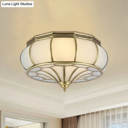 DecorBites™ Colonial 4-Head Cream Glass Drum Ceiling Light in Brass for Living Rooms