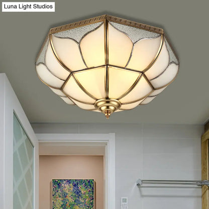 DecorBites™ DecorBites™ Colonial Brass Ceiling Light with 4 Bulbs, Mouth Blown Opal Glass - Flush Fixture for Living Room