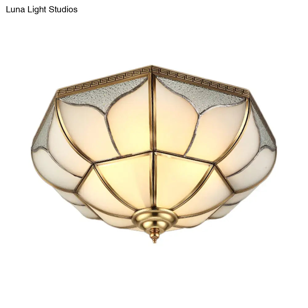 DecorBites™ DecorBites™ Colonial Brass Ceiling Light with 4 Bulbs, Mouth Blown Opal Glass - Flush Fixture for Living Room