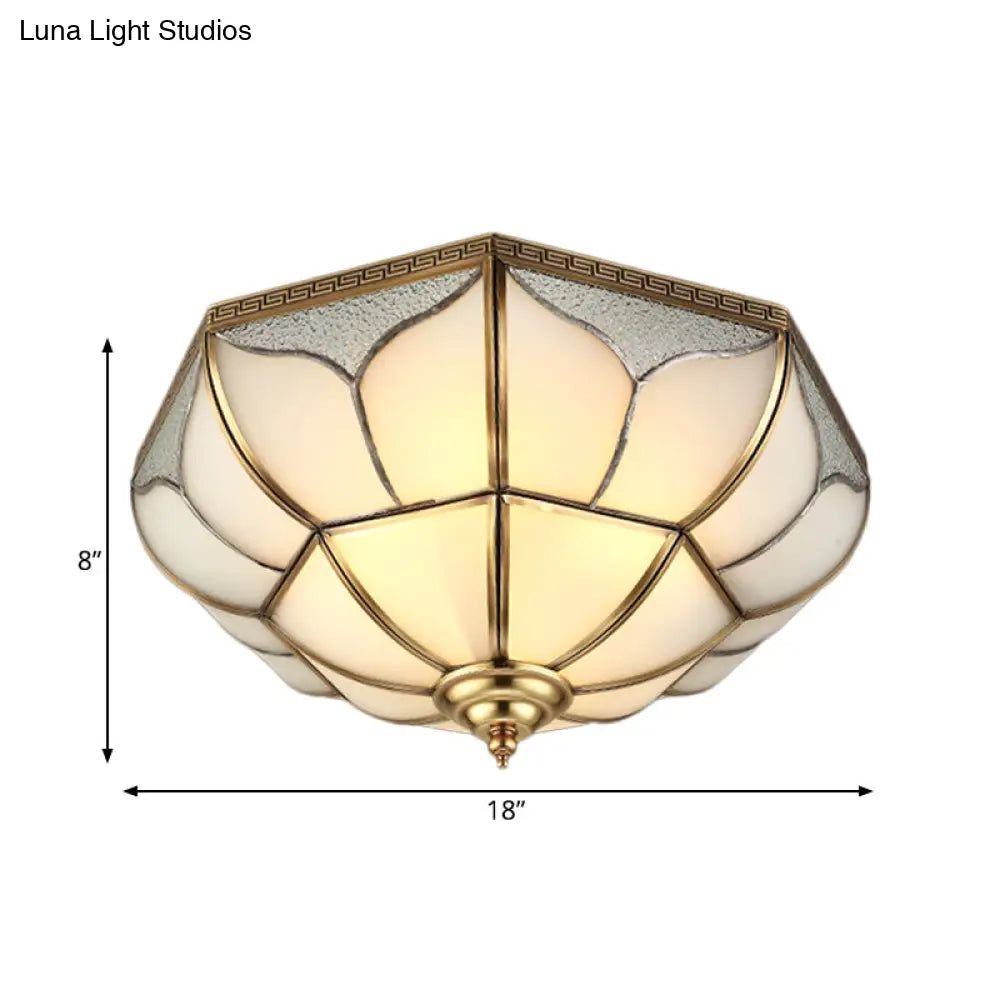DecorBites™ DecorBites™ Colonial Brass Ceiling Light with 4 Bulbs, Mouth Blown Opal Glass - Flush Fixture for Living Room