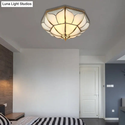 DecorBites™ DecorBites™ Colonial Brass Ceiling Light with 4 Bulbs, Mouth Blown Opal Glass - Flush Fixture for Living Room