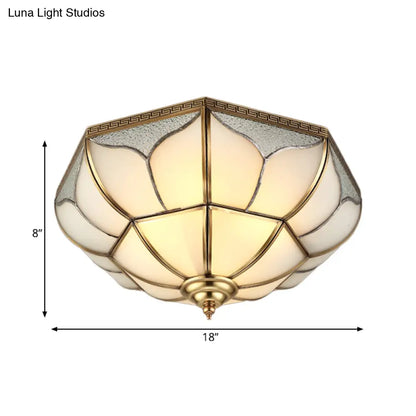 DecorBites™ DecorBites™ Colonial Brass Ceiling Light with 4 Bulbs, Mouth Blown Opal Glass - Flush Fixture for Living Room