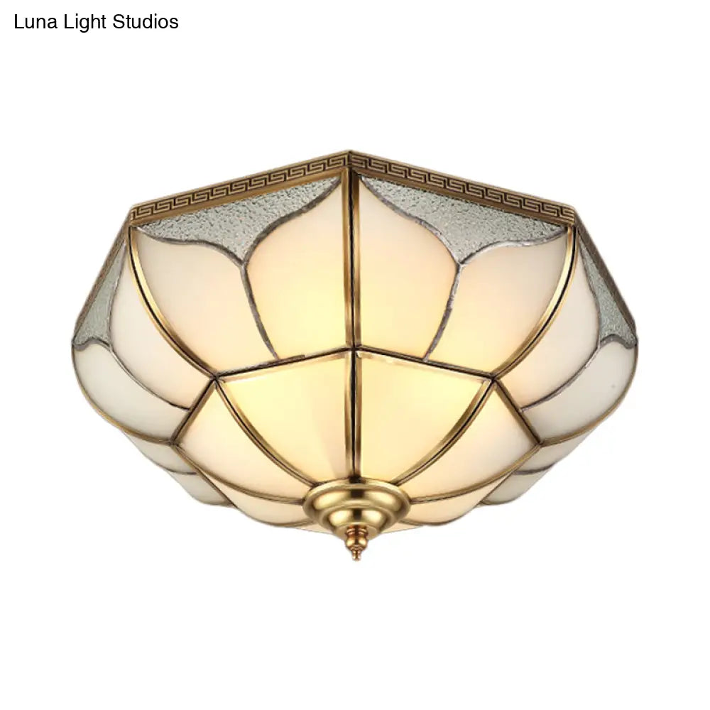 DecorBites™ DecorBites™ Colonial Brass Ceiling Light with 4 Bulbs, Mouth Blown Opal Glass - Flush Fixture for Living Room