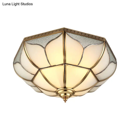 DecorBites™ DecorBites™ Colonial Brass Ceiling Light with 4 Bulbs, Mouth Blown Opal Glass - Flush Fixture for Living Room