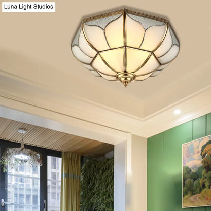 DecorBites™ DecorBites™ Colonial Brass Ceiling Light with 4 Bulbs, Mouth Blown Opal Glass - Flush Fixture for Living Room