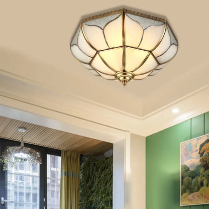 DecorBites™ DecorBites™ Colonial Brass Ceiling Light with 4 Bulbs, Mouth Blown Opal Glass - Flush Fixture for Living Room