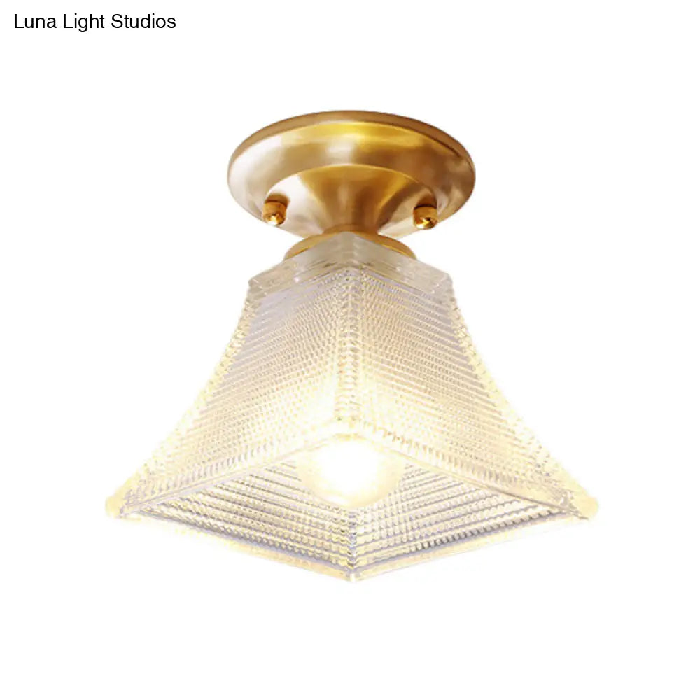 DecorBites™ DecorBites™ Colonial Brass Clear Ribbed Glass Flush Mount Light - 7.5"/8" Width, Cone/Bell Ceiling Fixture, Single Bulb, Ideal for Hallway
