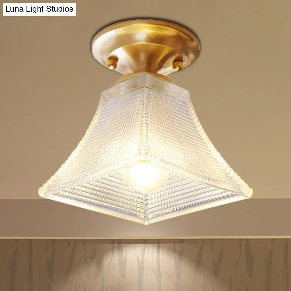 DecorBites™ DecorBites™ Colonial Brass Clear Ribbed Glass Flush Mount Light - 7.5"/8" Width, Cone/Bell Ceiling Fixture, Single Bulb, Ideal for Hallway
