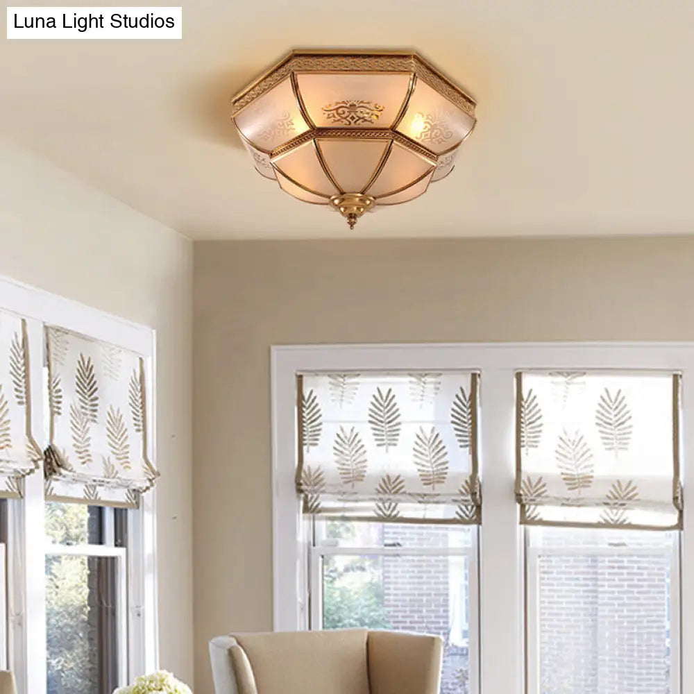 DecorBites™ DecorBites™ Colonial Brass Curved Glass Flush Light Fixture for Living Room, 16.5"/18" W