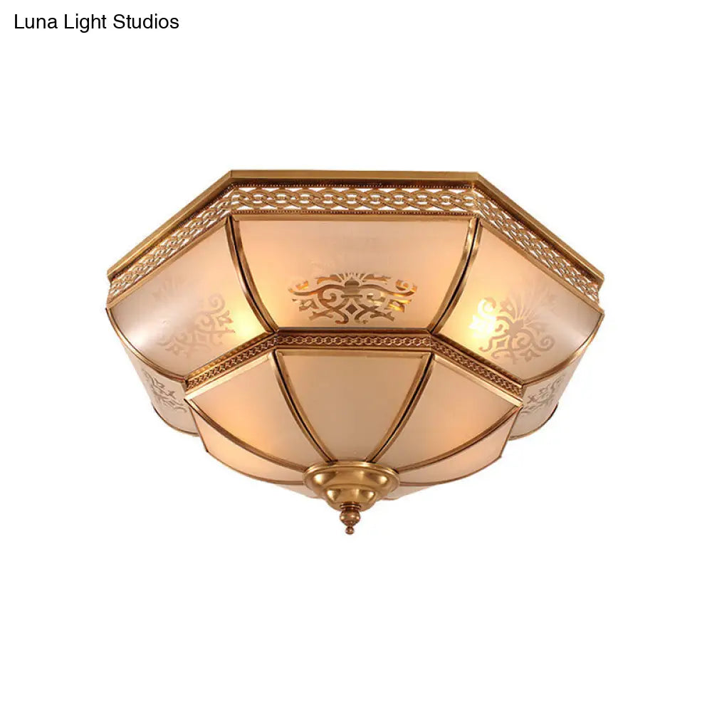 DecorBites™ DecorBites™ Colonial Brass Curved Glass Flush Light Fixture for Living Room, 16.5"/18" W